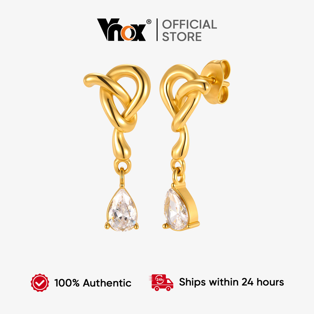 Brincos De Zircão Gota D'água De Aço Inoxidável Vnox , Banhados A Ouro , Design Requintado Para Mulheres