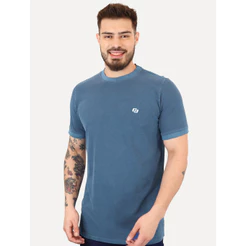 Camiseta Colcci Original Masculina Slim Crewneck Logo Bordado Azul