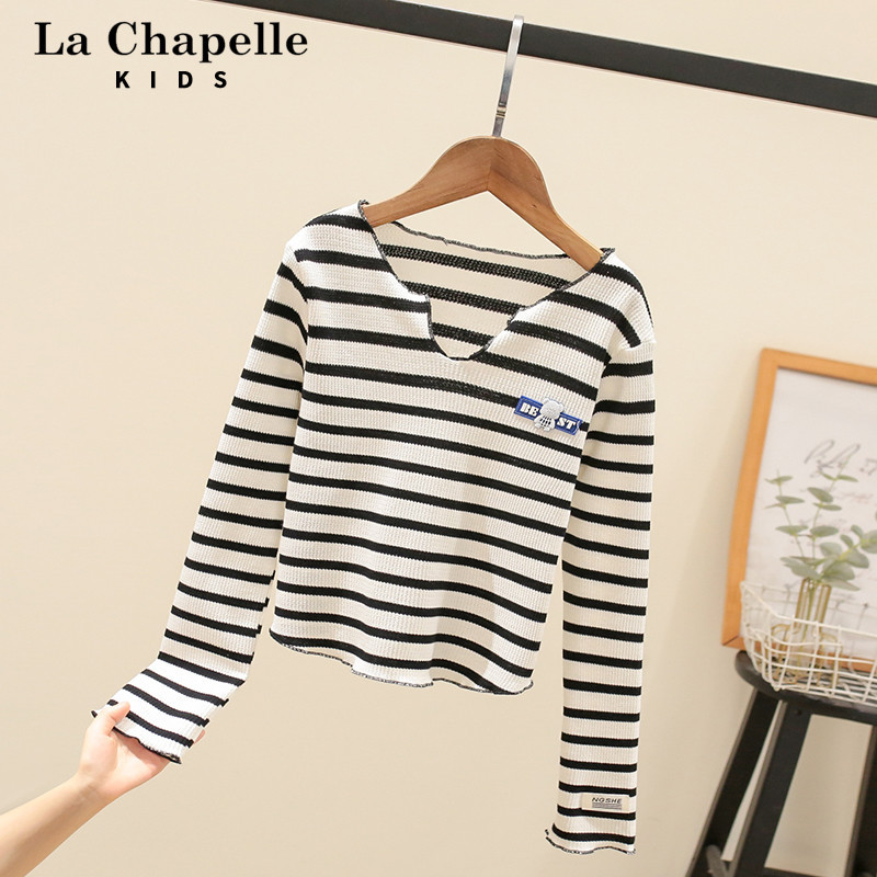 Lasherbell roupas infantis camisa de fundo para meninas primavera Casual listrado manga comprida camiseta moda infantil 