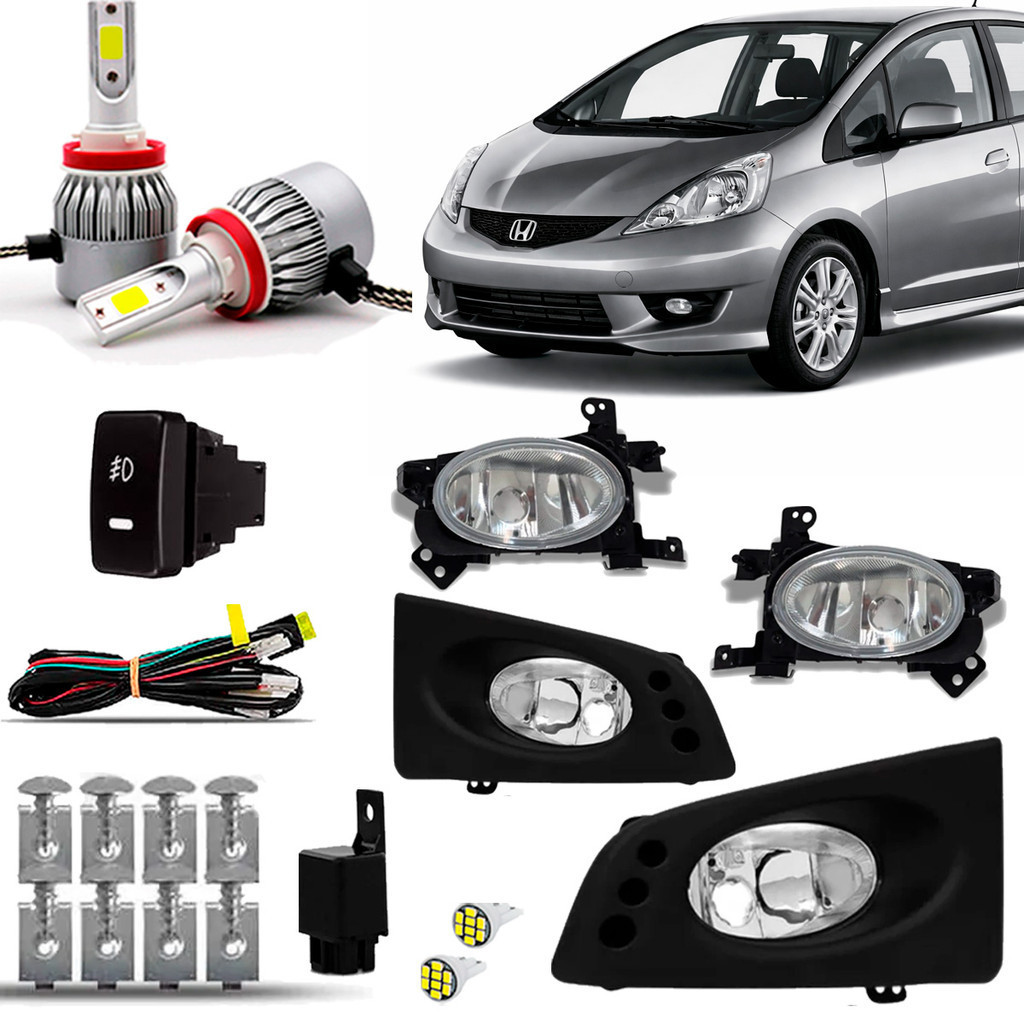 Kit Farol Milha Neblina Auxiliar Farolete Cibie Completo Honda Fit 2009 2010 2011 Super Led 6000K