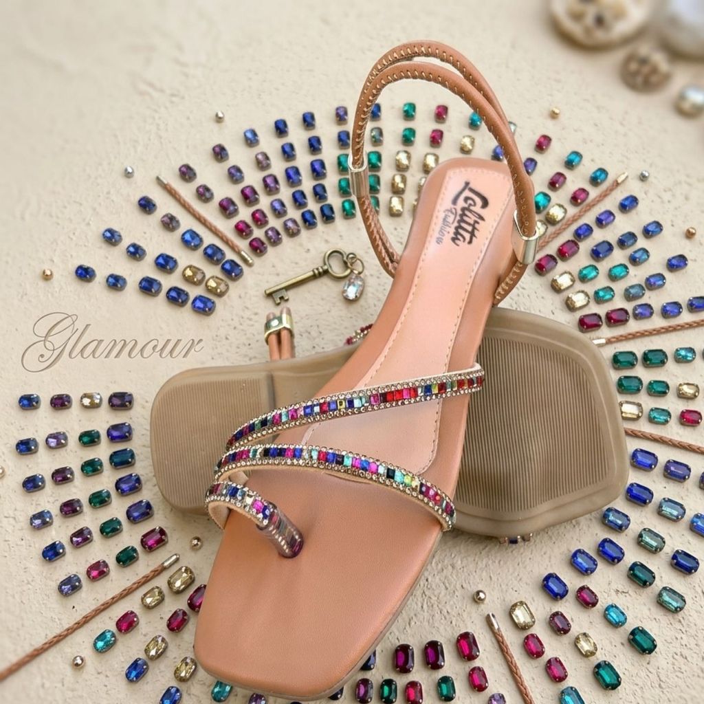 Sandália Feminina Rasteirinha Tendencia  com Brilho Strass Regulável Moda Macia Conforto Tiras 2 em 1