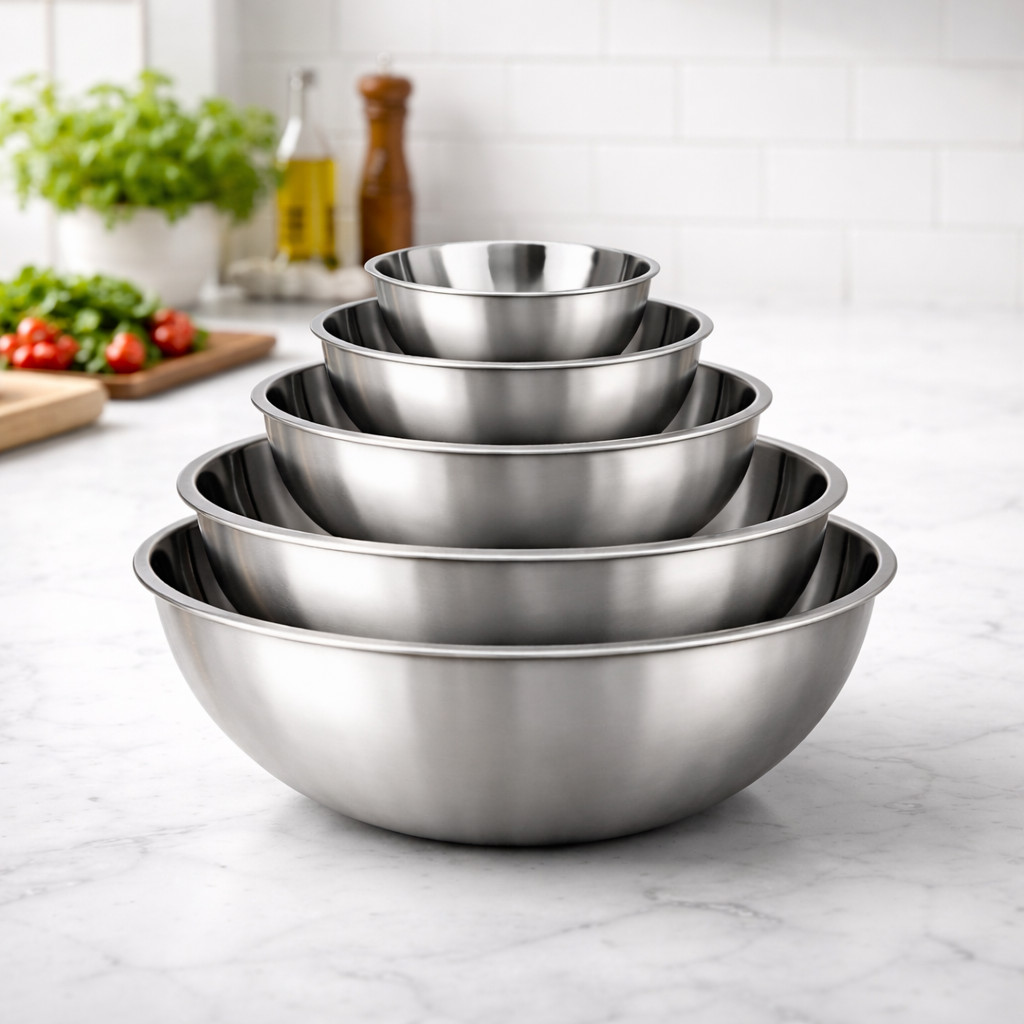 Jogo De 3 ou 5 Tigelas Bowl Inox Com Medidor 14cm 16 cm 20 cm 22 cm 24 cm Cozinha Profissional Multiuso