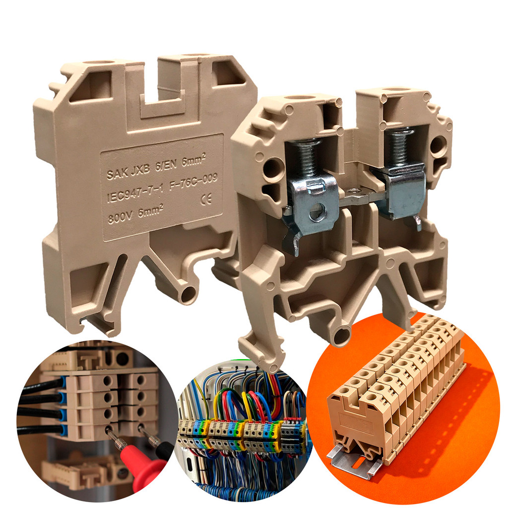 Conector Borne Sak 6mm Bege Conector Borne de Passagem Elétrico Fixação Trilho Din Alta Qualidade
