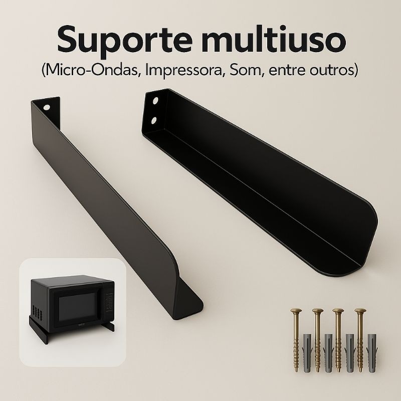 Suporte para Micro-ondas, Impressora, Forno e Bebedouro – Aço Reforçado, Preto