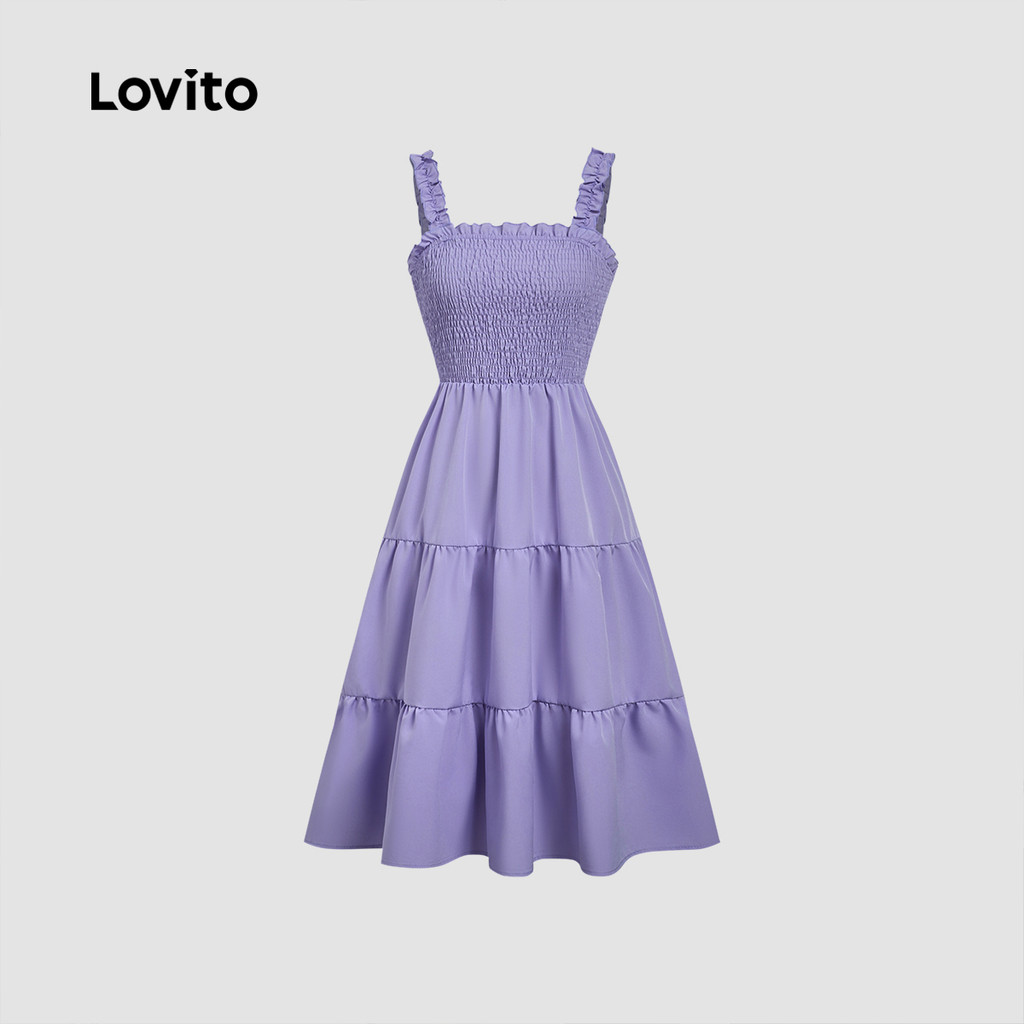 Lovito Vestido Boho com Camadas e Pregas para Primavera/verão em Roxo para Mulheres LBL34075 · foto 2