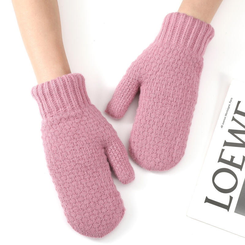 Luvas de inverno acolchoadas e grossas para ciclismo, quentes, para proteger do frio, feitas de lã tricotada, cobrem os 