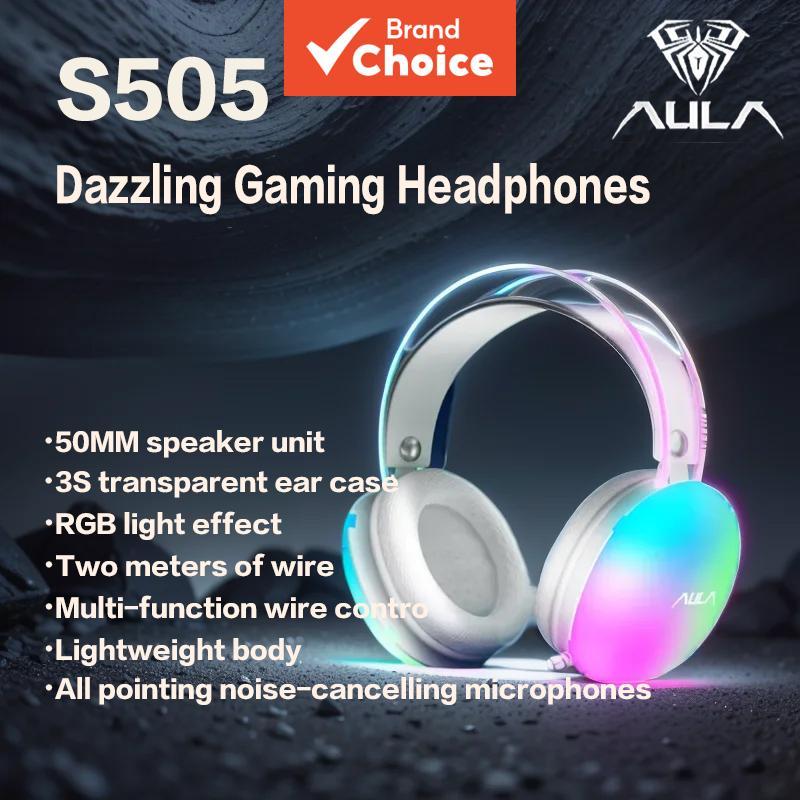 Fone de ouvido gamer RGB S505, leve (320 g), almofadas respiráveis e microfone com cancelamento de ruído, original de