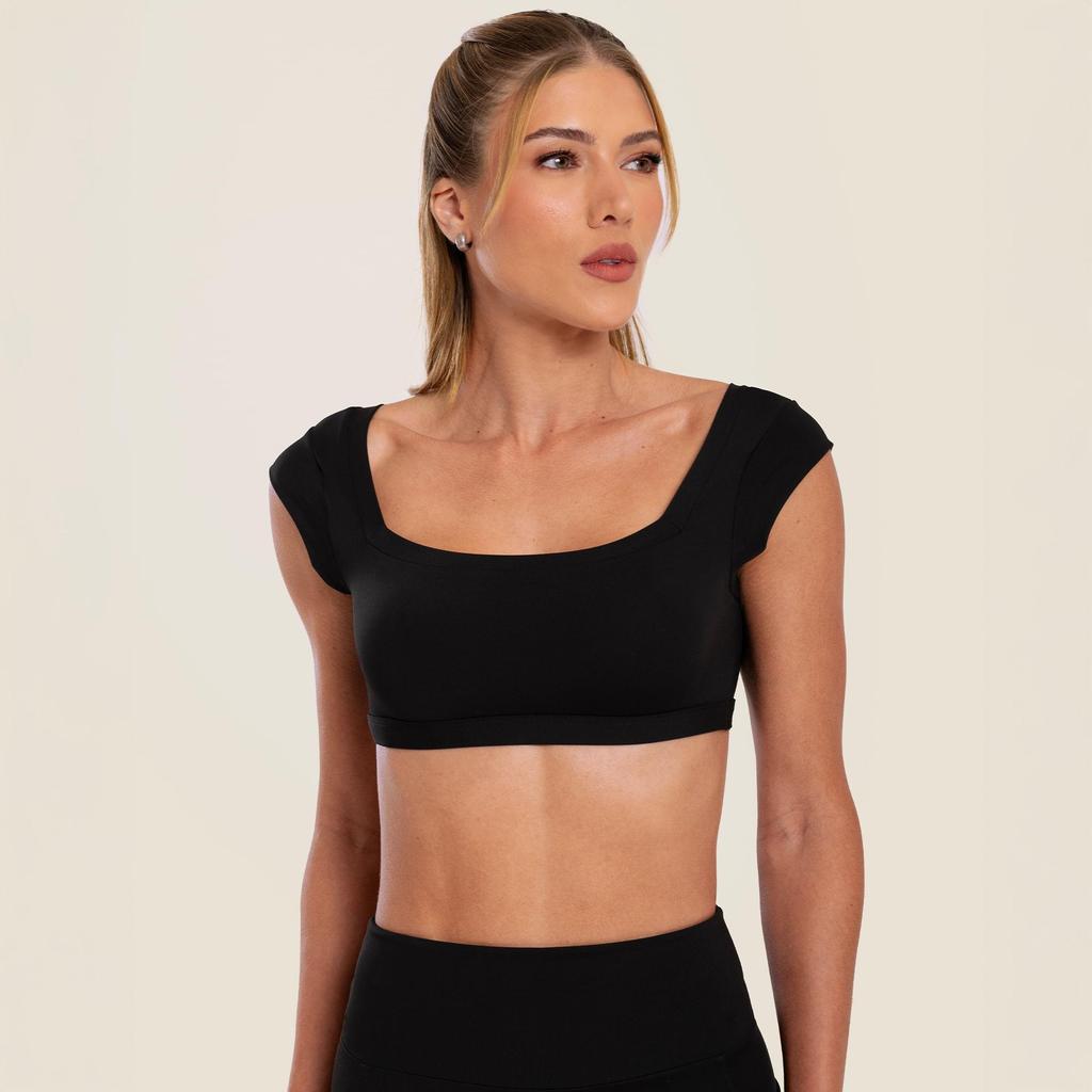 Cropped Gola Quadrada Lively Preto Poliamida Com Bojo