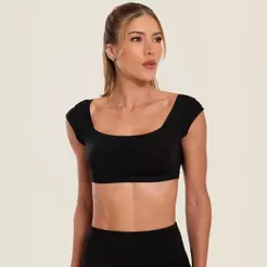 Cropped Gola Quadrada Lively Preto Poliamida Com Bojo