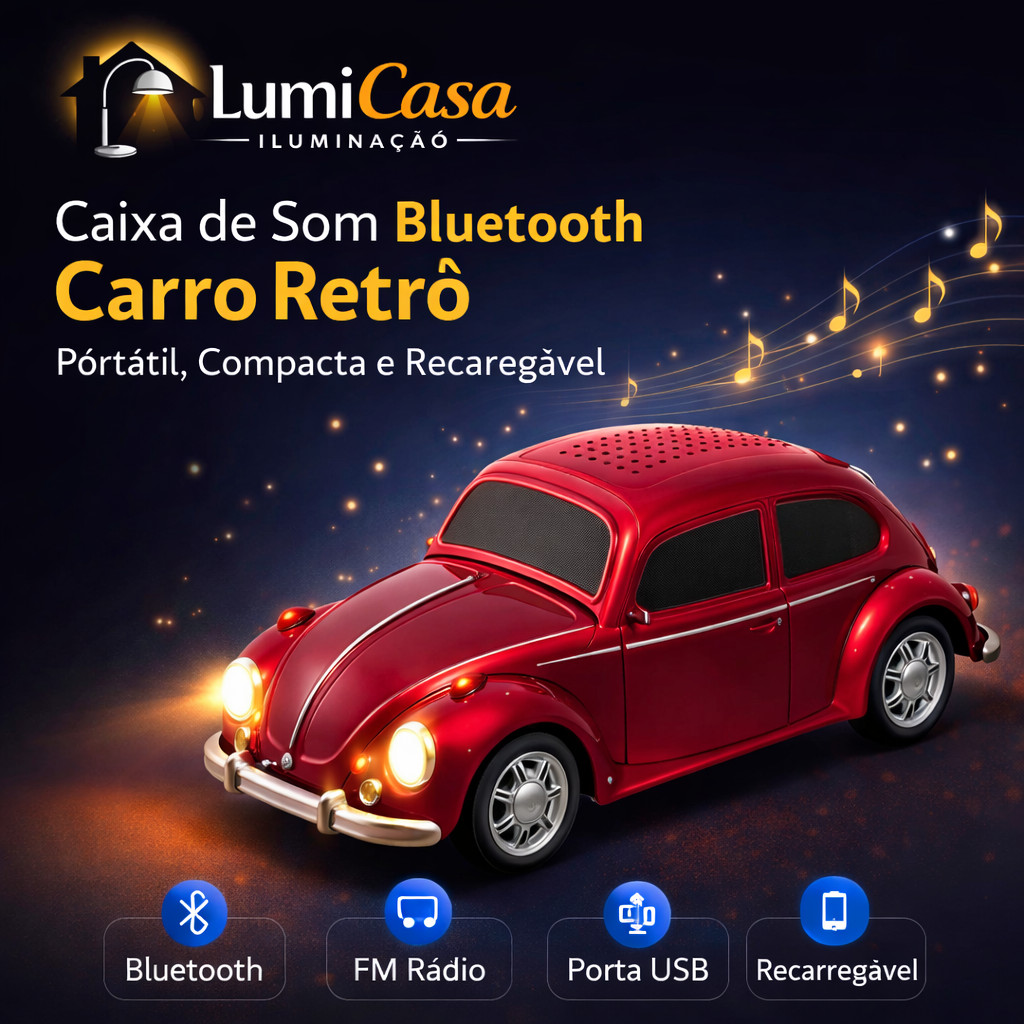 Caixa de Som Bluetooth Portátil Carro Retro | Rádio FM, USB, Recarregável 3W