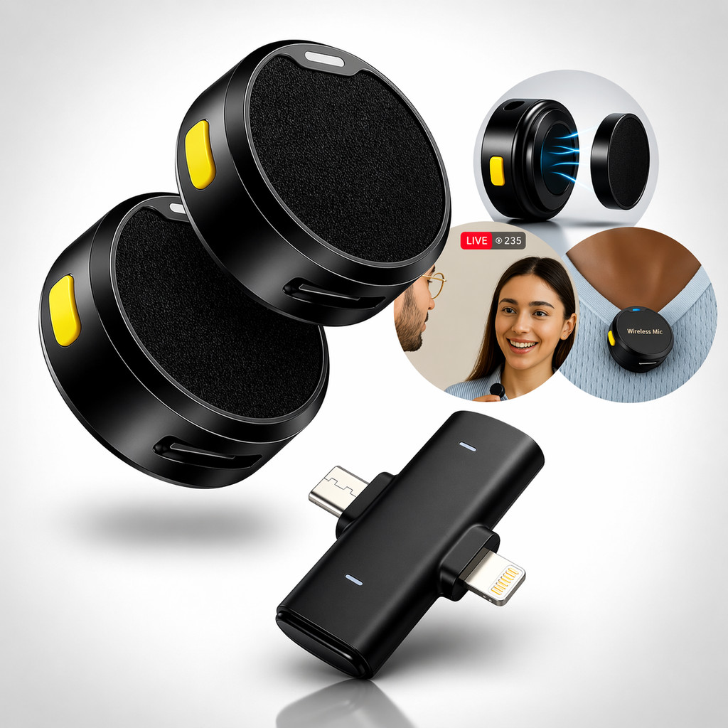 Microfone De Lapela Sem Fio Pra Celular iPhone Android Botão Universal Gravação Live Video