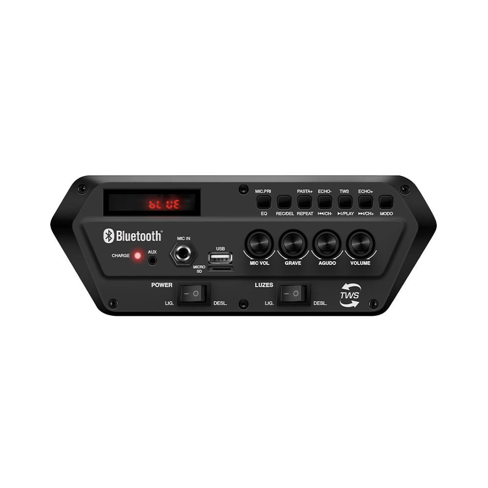 Caixa Amplificada Connect Lights Mondial Bivolt 400W RMS Preto/Vermelho - CM-400 - detalhe