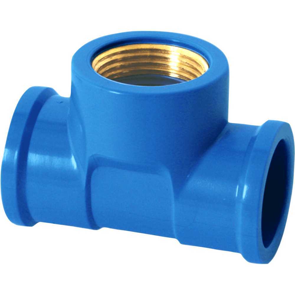 Tê Azul 20x20x1/2 Bucha Latão Fortlev com Bucha Latão Conexão PVC Água Fria