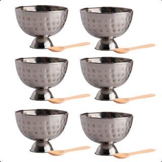 Kit com 6 Taças de Sobremesa Martelada Inox 180ml com 6 Colheres Sobremesa em Oferta na Shopee