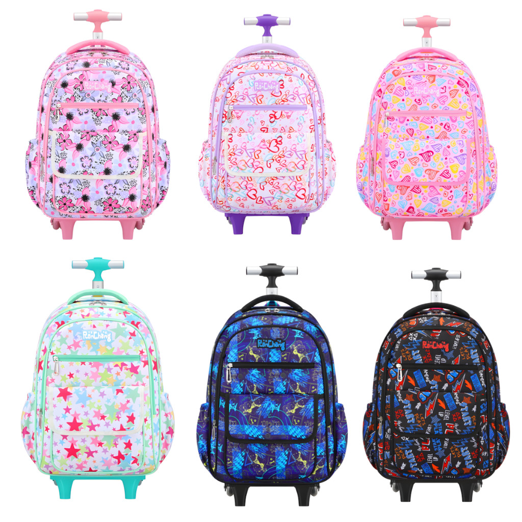 Mochila Escolar Infantil com Rodinhas Carrinho Ajustável Estampada Grande Capacidade em Oferta na Shopee