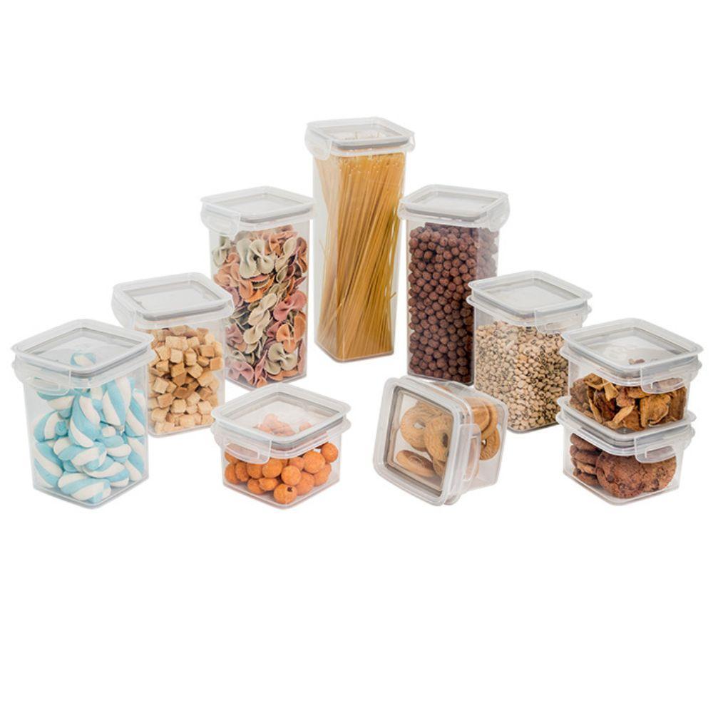 Kit 10 Potes Herméticos com Trava Quadrado Plástico Plasútil em Oferta na Shopee