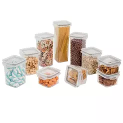 Kit 10 Potes Porta Mantimentos Herméticos Empilháveis Plástico Quadrados para Geladeira Despensa Armário Plasútil