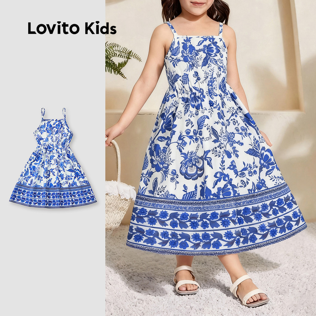 Lovito Kids Vestido Boho de Boa Textura para Primavera/verão Vestido Azul para menina L162LD200 em Oferta na Shopee