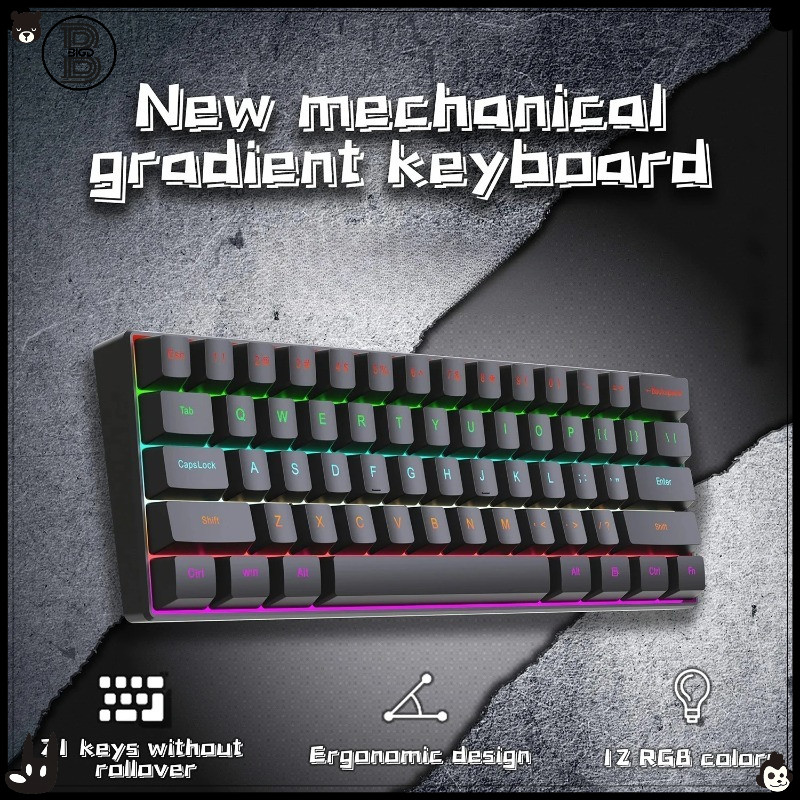 ZIFRIEND H61K Teclado Mecânico Interruptor Azul/Vermelho-Tipo-C Com Fio RGB Retroiluminado Portátil Gaming Office Perifé