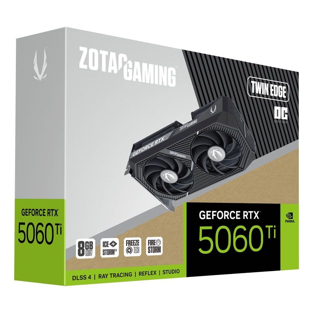 Placa de Vídeo NVIDIA GeForce ZOTAC Gaming RTX5060TI 8GB Twin Edge OC GDDR7 128BITS  ZT-B50610H-10M