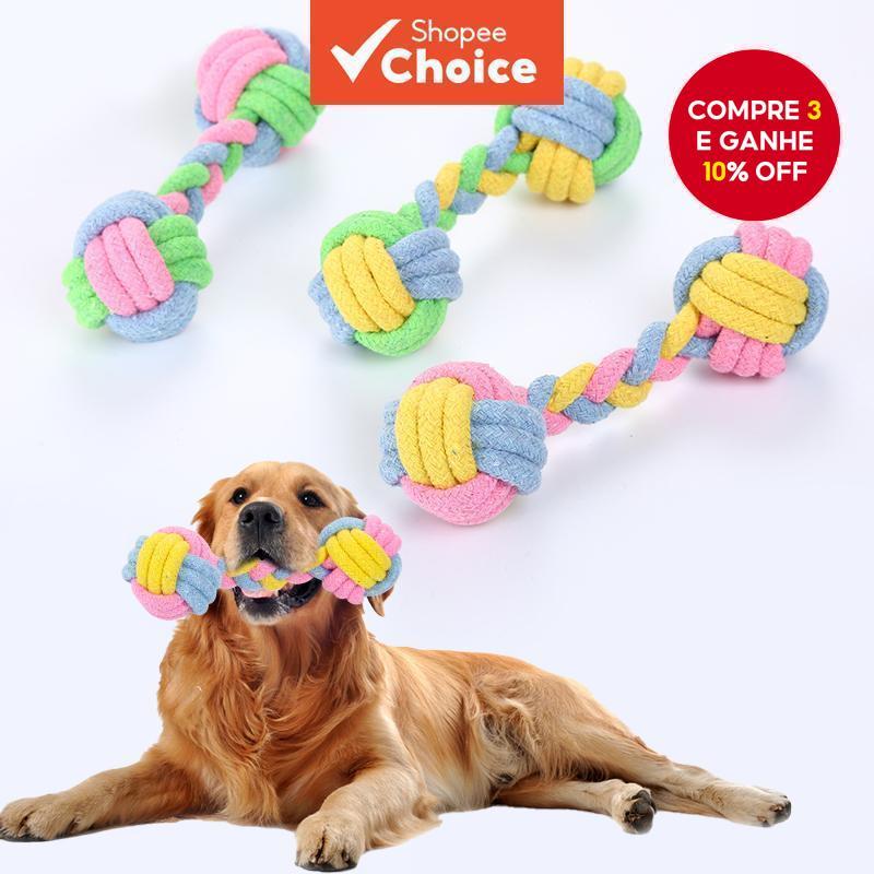 Brinquedo de Corda de Algodão para Cães Cor Barbell Tecido à Mão Molar Resistente à Mordida Pet Suprimentos em Oferta na Shopee