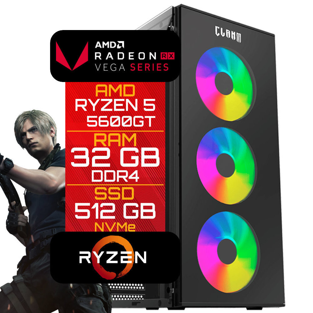 Computador Gamer AMD Ryzen 5 5600GT, 32GB RAM, 512GB NVMe, Gabinete SMOG 3 Fans,