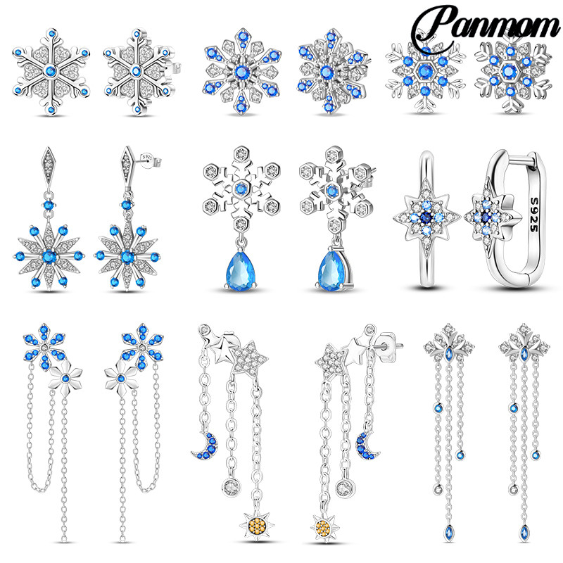 Brincos femininos S925 prata romântica em formato de floco de neve adequados para uso diário, presentes de feriado