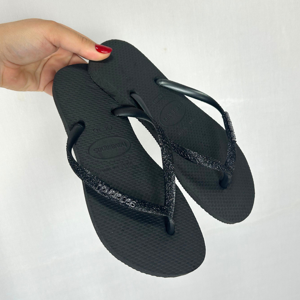 Chinelo Feminino Havaianas Preto Slim Glitter II Original