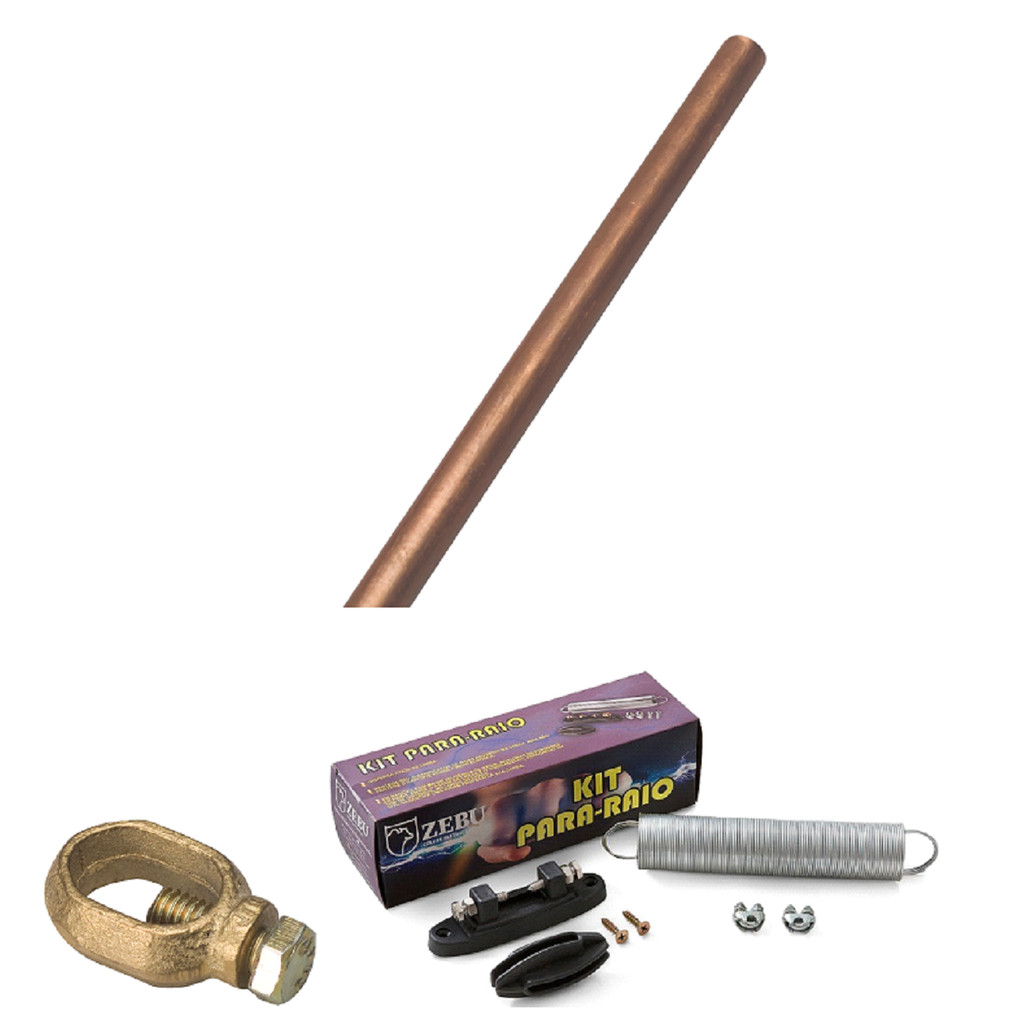 KIT 07 HASTE COM CONECTOR E PARA RAIO ATERRAMENTO CERCA ELETRICA E ELETRIFICADORES RURAL ZEBU