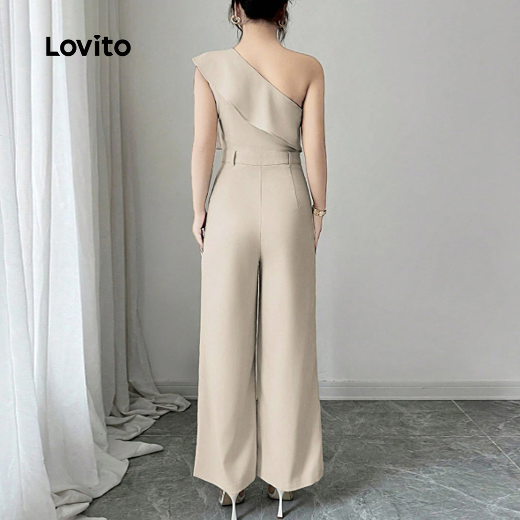 (NEW) Lovito Macacão Elegante Assimétrico Babado Dupla Camada Macacão Khaki Claro para Mulheres. L171AD042 — imagem 2 de 2