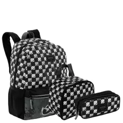 Kit Mochila Grande mais Lancheira Pequena e Estojo 2 Compartimentos Sestini M Plus Skate - Colorido