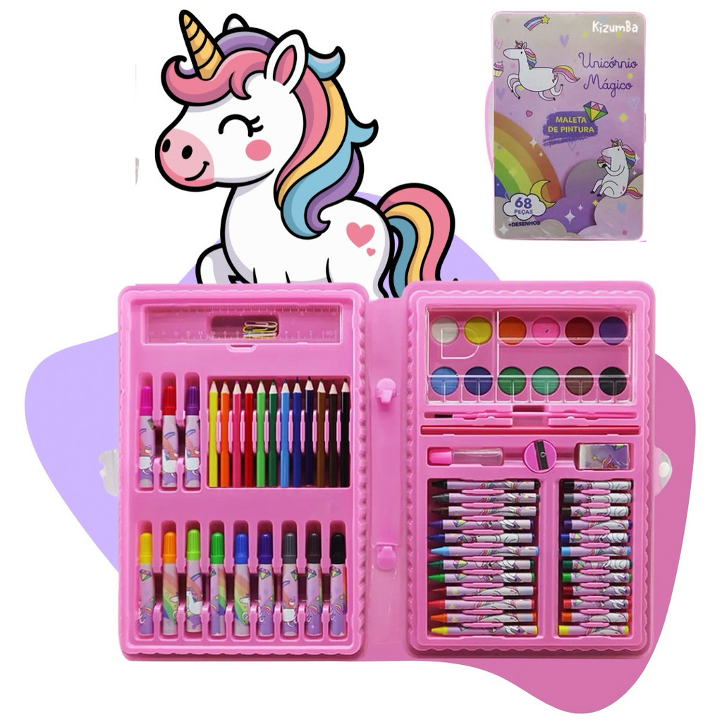 Kit Maleta De Pintura Infantil Unicórnio 68 Peças Estojo Escolar Com Canetinhas Criança Kizumba em Oferta na Shopee