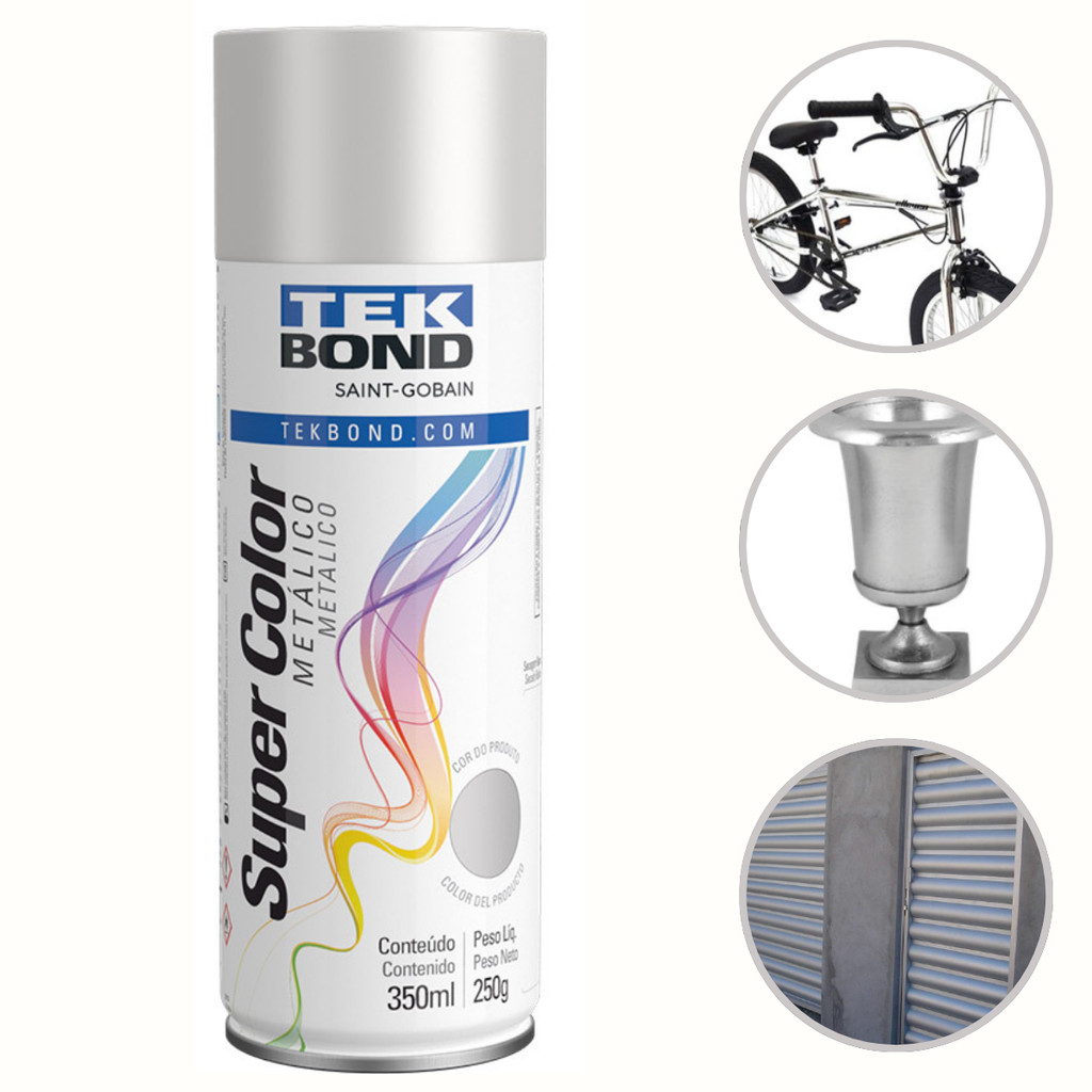 Tinta Spray Aerossol Tekbond Prata Metálico 350ml  250g em Oferta na Shopee