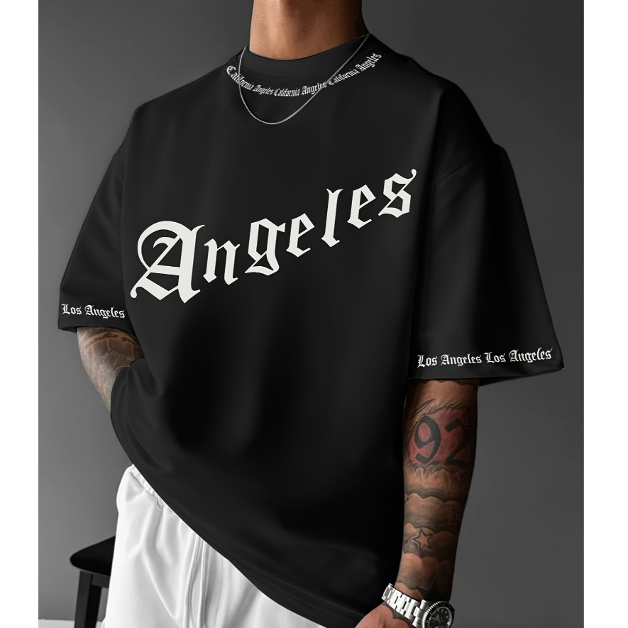 Camiseta Oversized Masculina Estampa Los Angeles Streetwear Casual