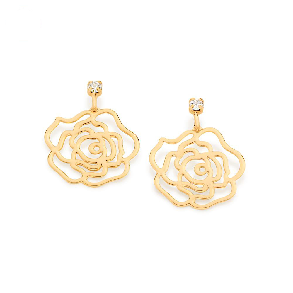 Imagem Brinco Rommanel Flor Vazada Zircônias Banhado Ouro 523542