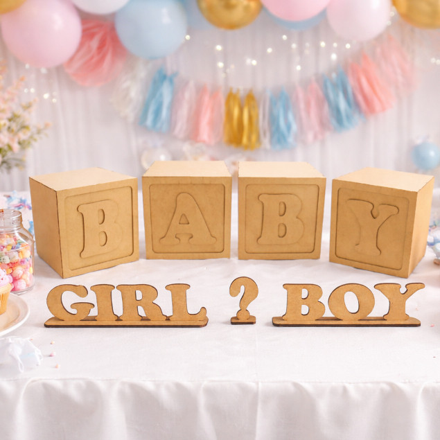 Cubos Baby 10x10cm + display de mesa BOY ?  GIRL, chá revelação, festa de bebê em Oferta na Shopee