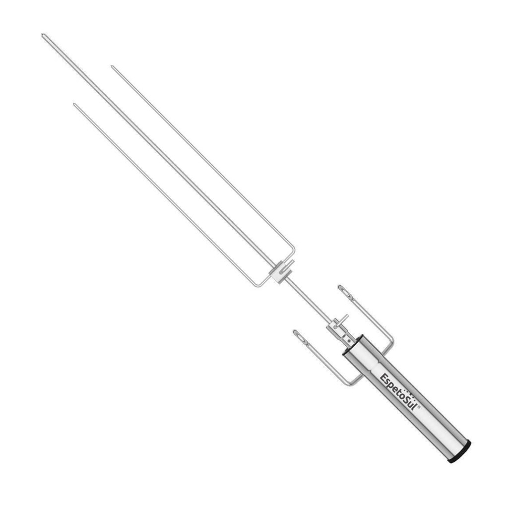 Espeto Triplo Giratório a Pilha Inox  69cm para Churrasqueira Titan