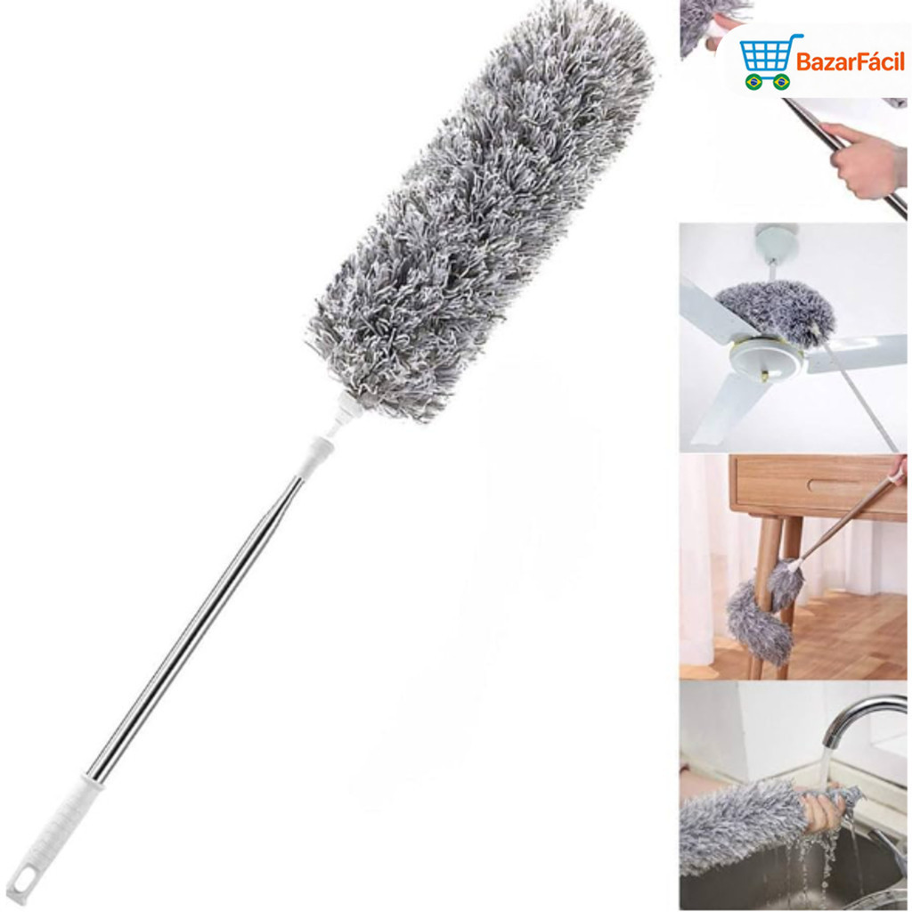 Espanador Flexível e Dobrável com Alcance de 2.8 Metros – Para Limpeza de Cortinas, Persianas e Superfícies Altas