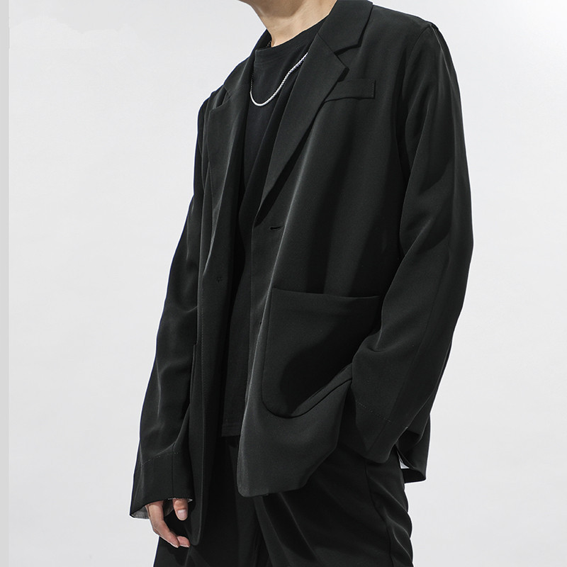 Terno preto masculino estilo Hong Kong solto All-Match tamanho grande topo outono dk uniforme Yuppie bonito gota-Feel te