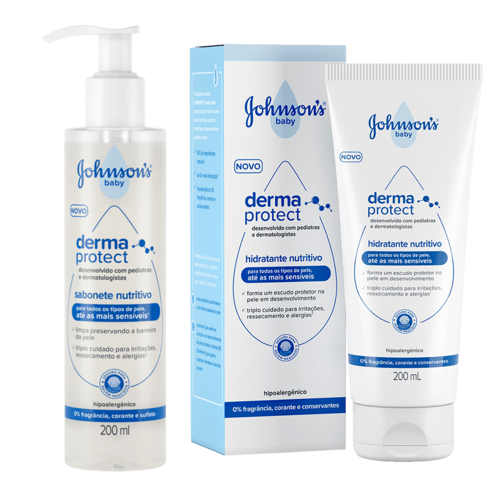Kit Johnson's Baby Derma Protect Sabonete Líquido + Hidratante Nutritivo 200ml Hipoalergênico!
