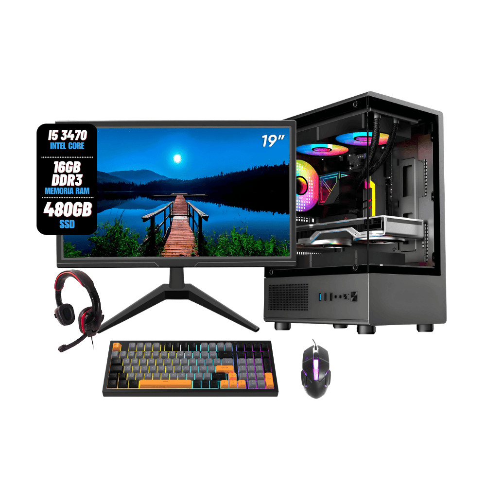 Computador Completo Gamer i5 3470 16GB SSD 480GB + Monitor 19 + Kit Completo