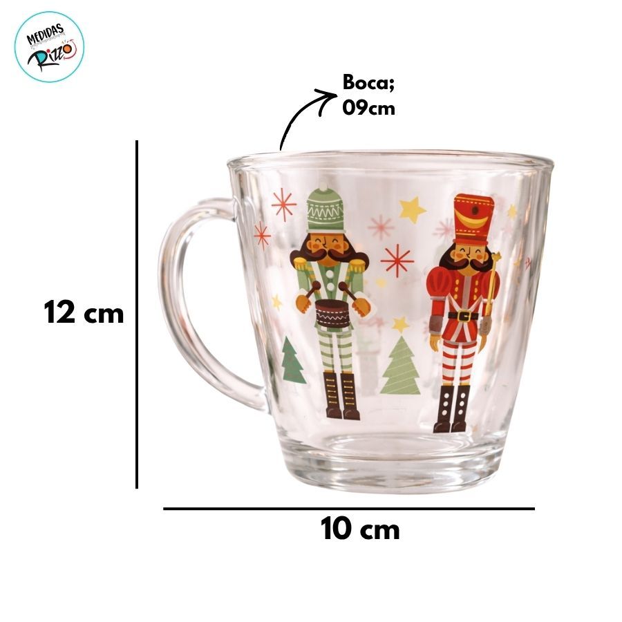 Caneca de Vidro de Natal - Boneco Quebra-Nozes - 10x12cm - 340mL - 1 unidade - Rizzo