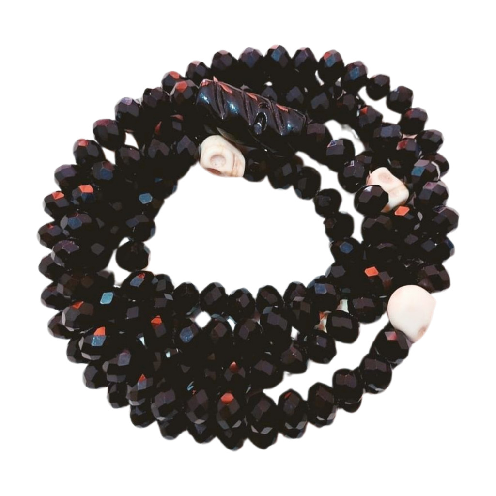 Guia de Caveira Cristal 8mm Fio de Contas Umbanda Candomblé Colar Religioso Preto  Proteção e Axé