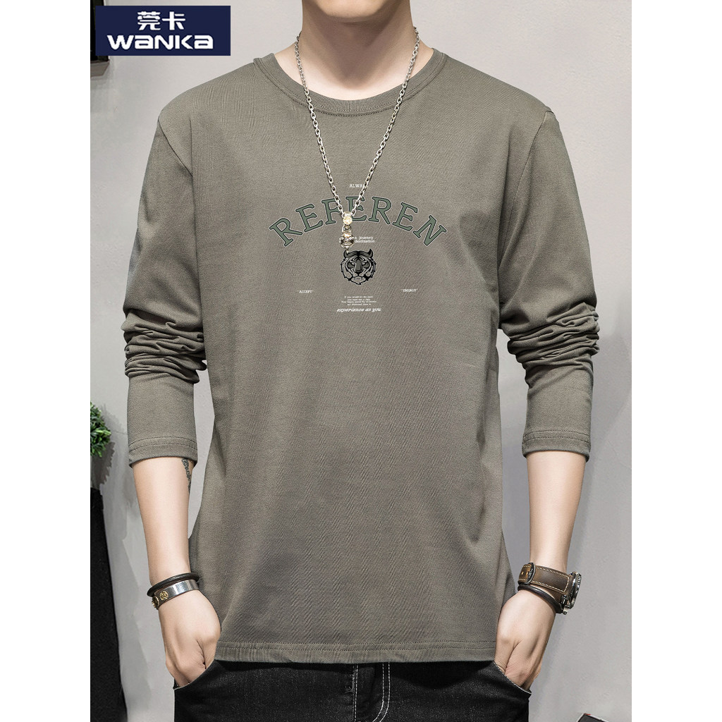 Camiseta de manga comprida masculina primavera outono versão coreana jaqueta na moda masculina solta Casual luz luxo est