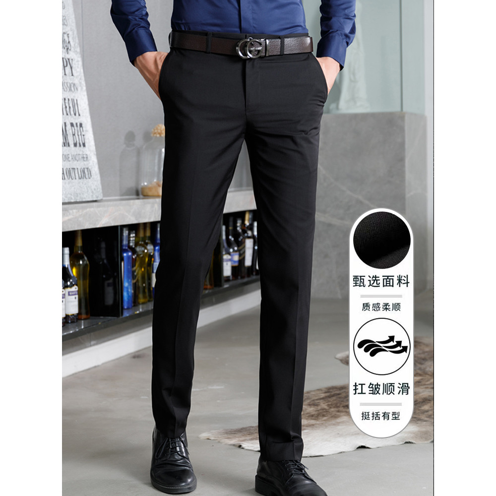 Calças masculinas de lã-velo outono inverno versão coreana calças de terno preto Slim-Fit