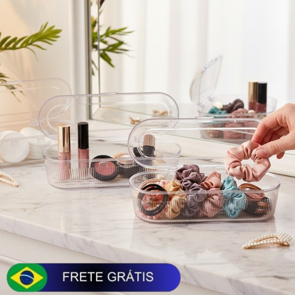 Organizador de Joias Porta Bijuterias Transparente com Tampa Anti-poeira para Mesa 28 cm