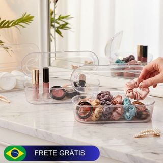 Organizador de Joias Porta Bijuterias Transparente com Tampa Anti-poeira para Mesa 28 cm