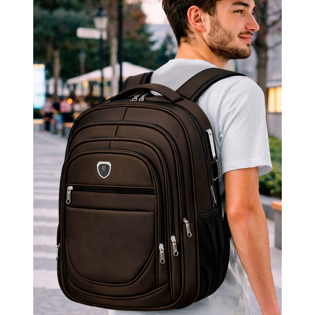 Mochila Feminina Escolar Masculina Grande Espaço para Notebook Anti Furto Alça Reforçada - MARROM