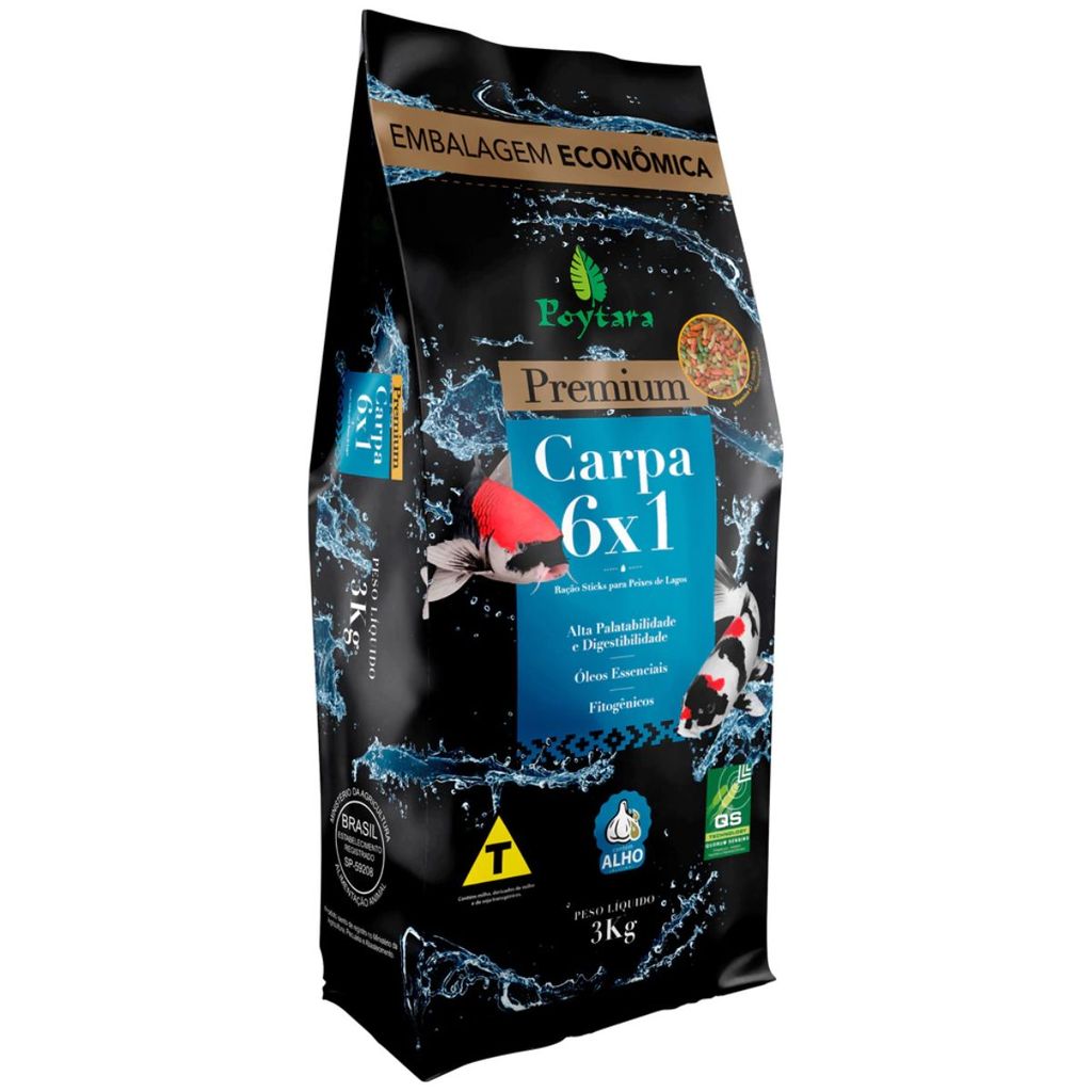 Ração Poytara Premium Carpas 6X1 Sticks Peixes Lagos 3Kg