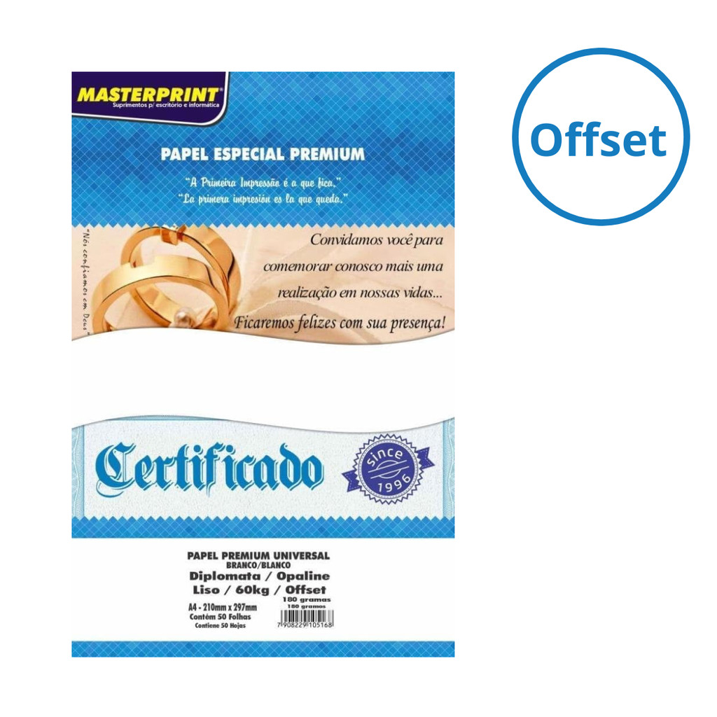 Papel Branco Premium Offset 180g A4 - MASTERPRINT em Oferta na Shopee
